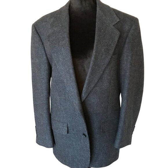 Evan-Picone Wool Tweed Blazer: Vintage 80s Sport Coat, Black Gray, Men’s Size 42 - Picture 1 of 9